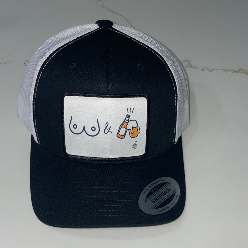 BOOBS & BEER funny black & white SnapBack Hat